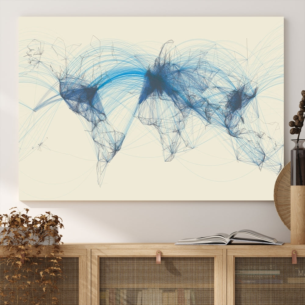 Air Line Routes Canvas Wall Art Print World Map Air Traffic Fine Art Wall Decor