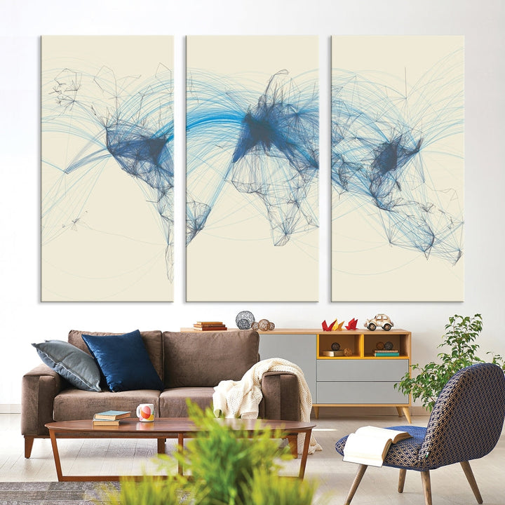 Air Line Routes Canvas Wall Art Print World Map Air Traffic Fine Art Wall Decor