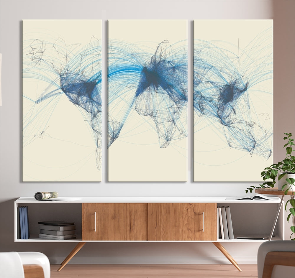 Air Line Routes Canvas Wall Art Print World Map Air Traffic Fine Art Wall Decor