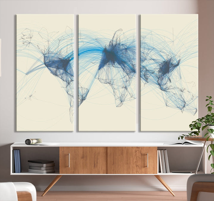 Air Line Routes Canvas Wall Art Print World Map Air Traffic Fine Art Wall Decor