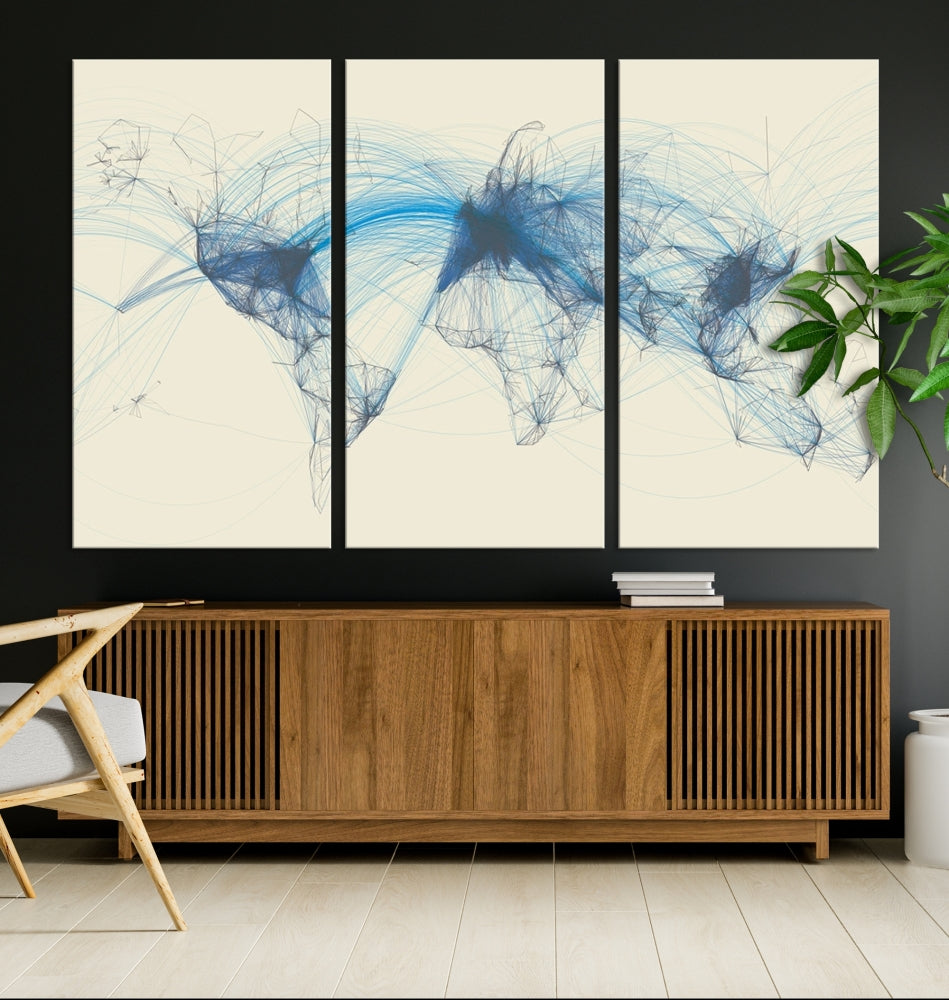 Air Line Routes Canvas Wall Art Print World Map Air Traffic Fine Art Wall Decor