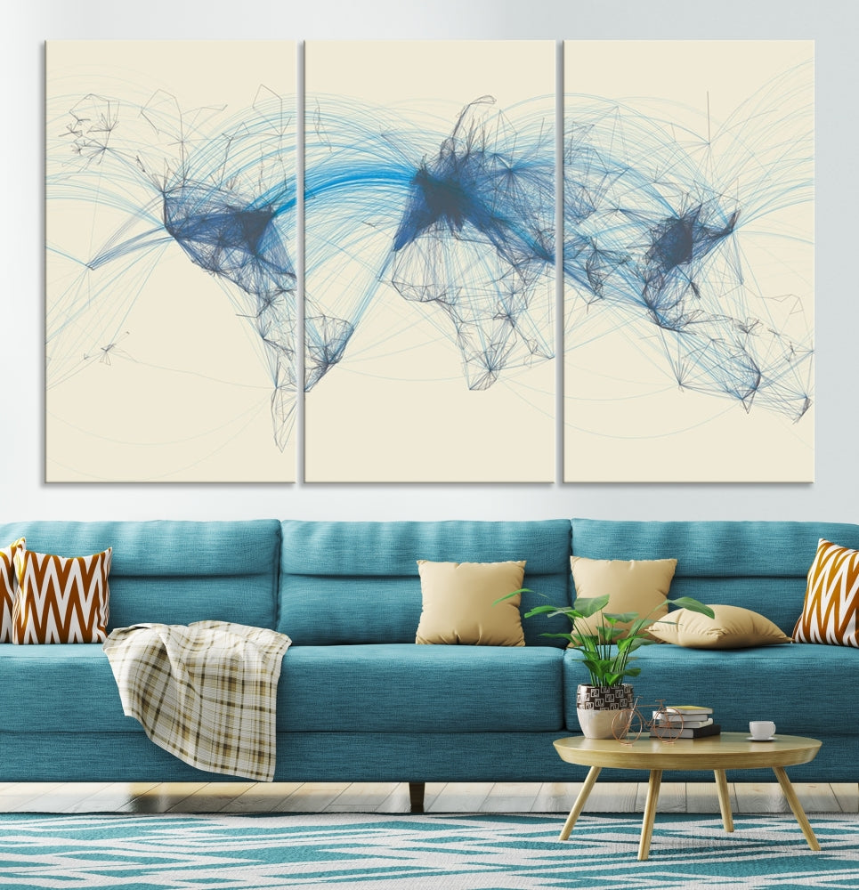 Air Line Routes Canvas Wall Art Print World Map Air Traffic Fine Art Wall Decor