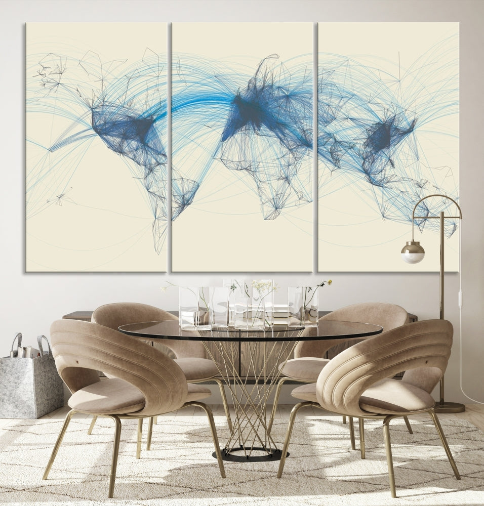 Air Line Routes Canvas Wall Art Print World Map Air Traffic Fine Art Wall Decor