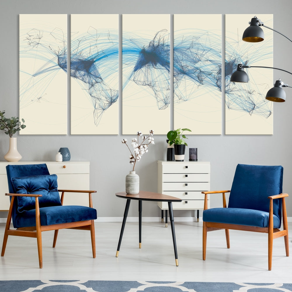 Air Line Routes Canvas Wall Art Print World Map Air Traffic Fine Art Wall Decor