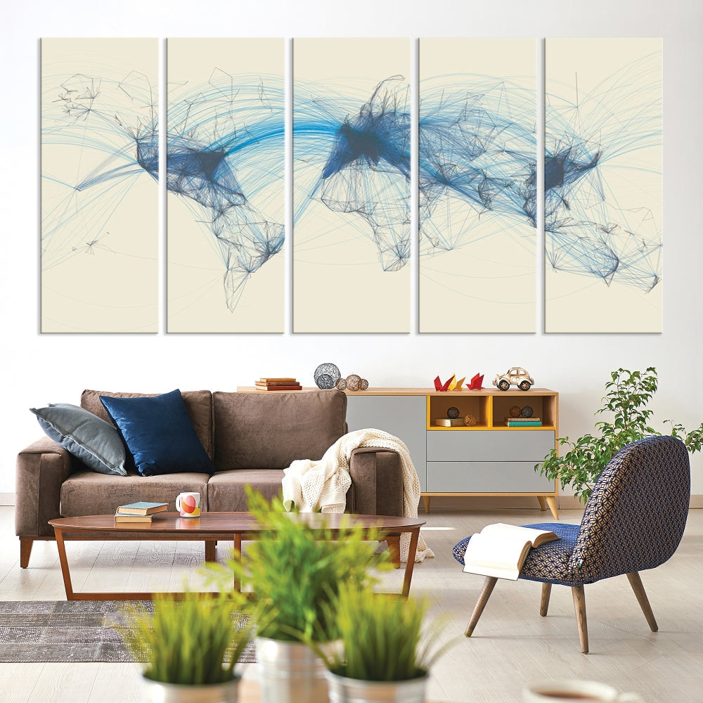 Air Line Routes Canvas Wall Art Print World Map Air Traffic Fine Art Wall Decor