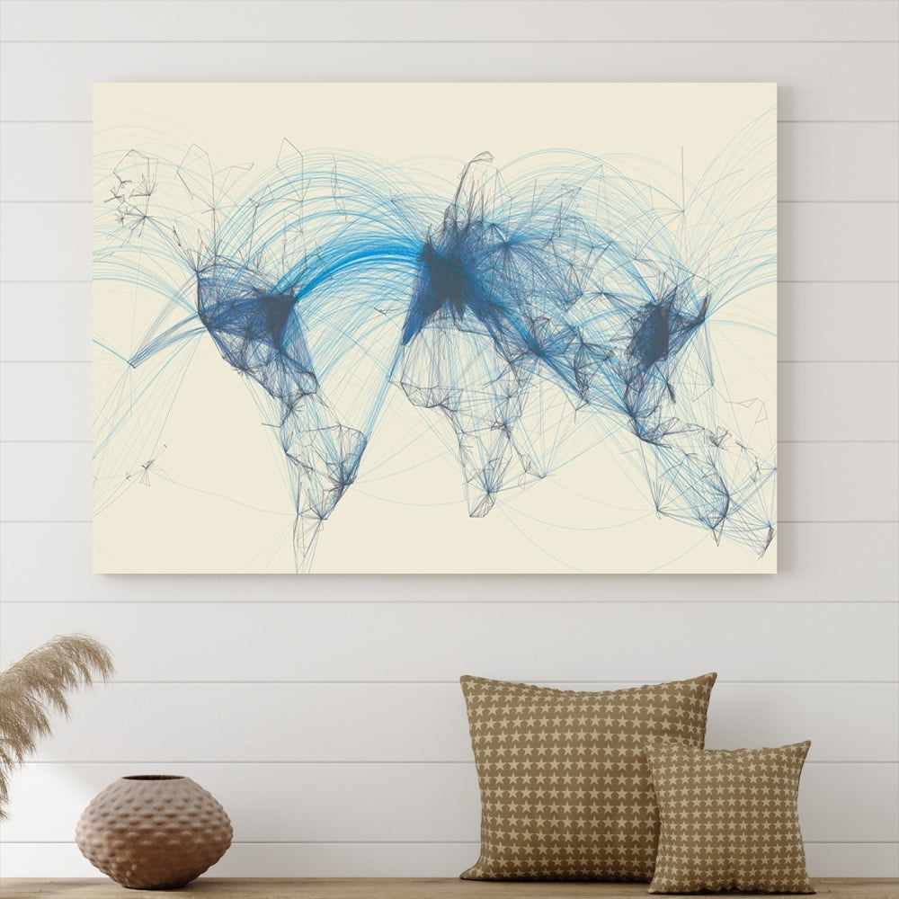 Air Line Routes Canvas Wall Art Print World Map Air Traffic Fine Art Wall Decor