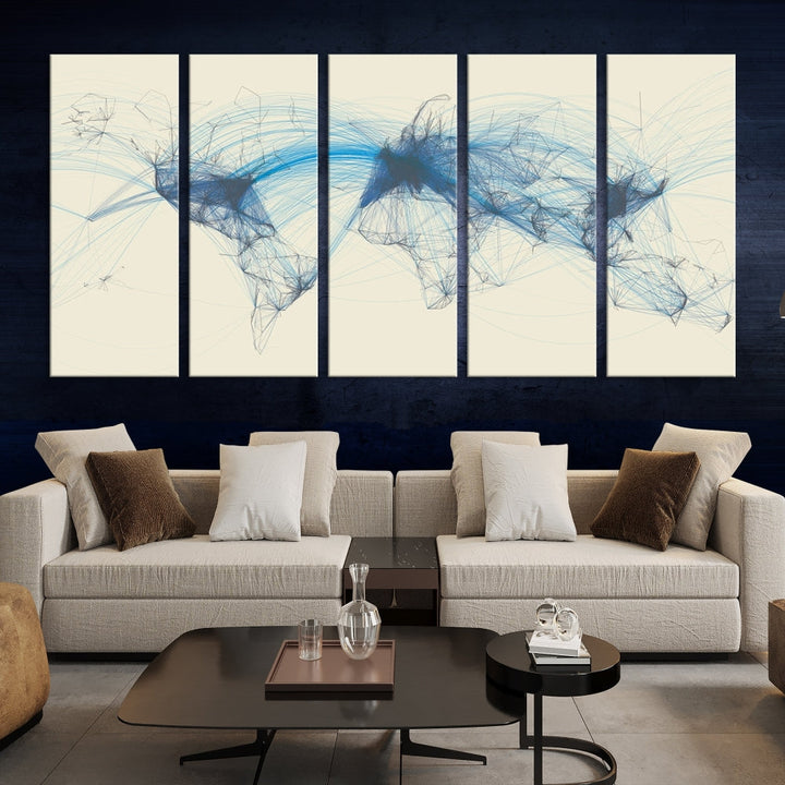 Air Line Routes Canvas Wall Art Print World Map Air Traffic Fine Art Wall Decor