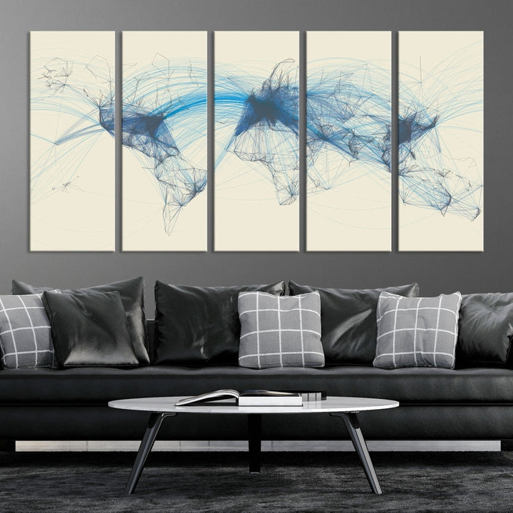 Air Line Routes Canvas Wall Art Print World Map Air Traffic Fine Art Wall Decor