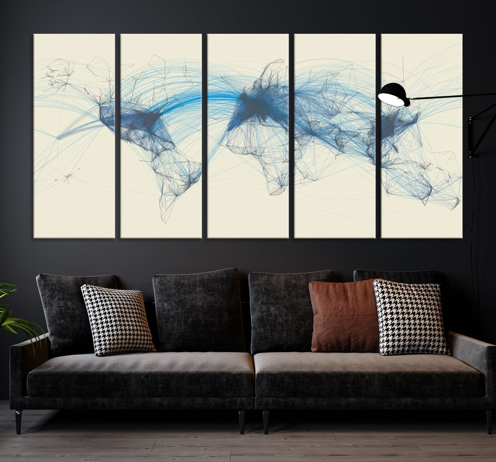 Air Line Routes Canvas Wall Art Print World Map Air Traffic Fine Art Wall Decor