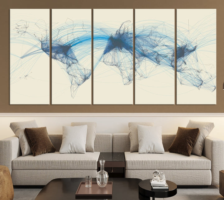 Air Line Routes Canvas Wall Art Print World Map Air Traffic Fine Art Wall Decor