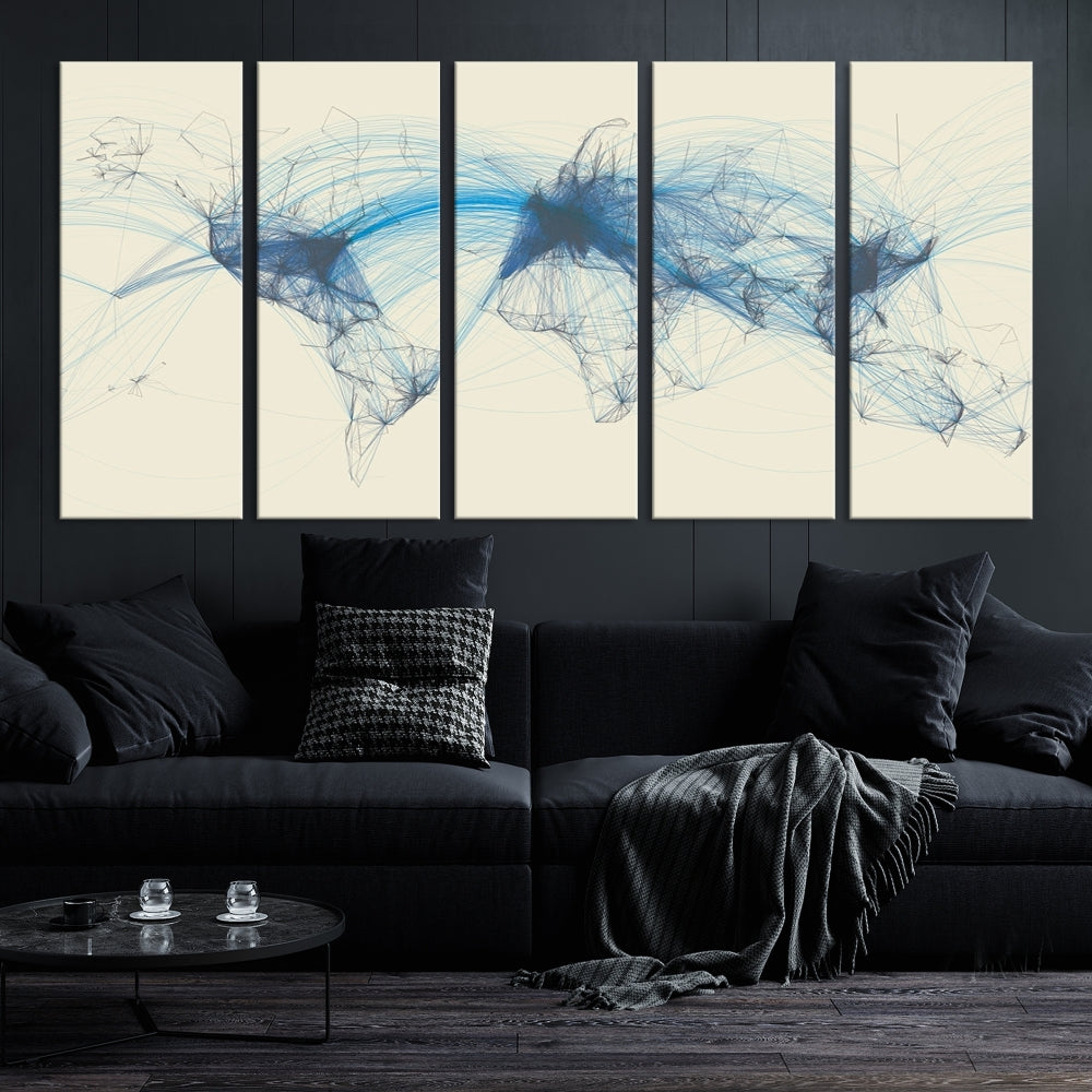 Air Line Routes Canvas Wall Art Print World Map Air Traffic Fine Art Wall Decor