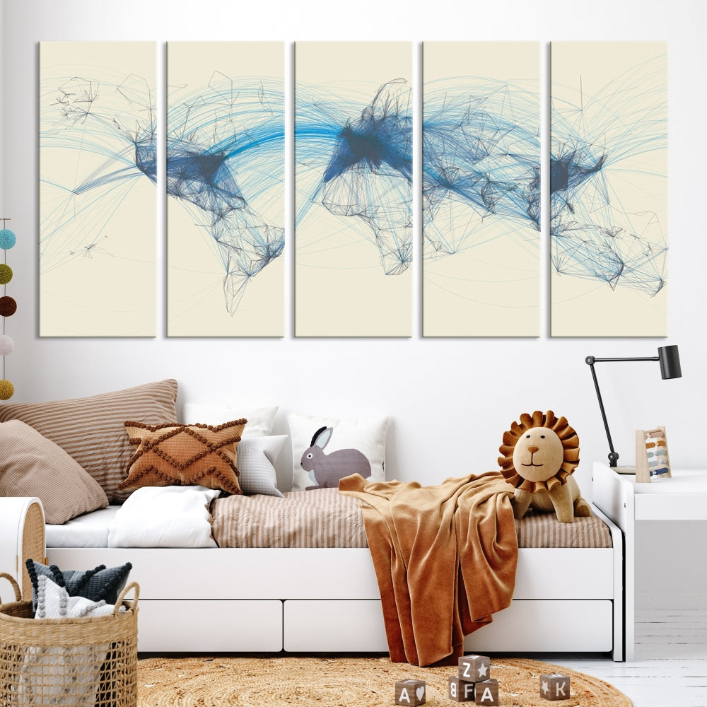 Air Line Routes Canvas Wall Art Print World Map Air Traffic Fine Art Wall Decor