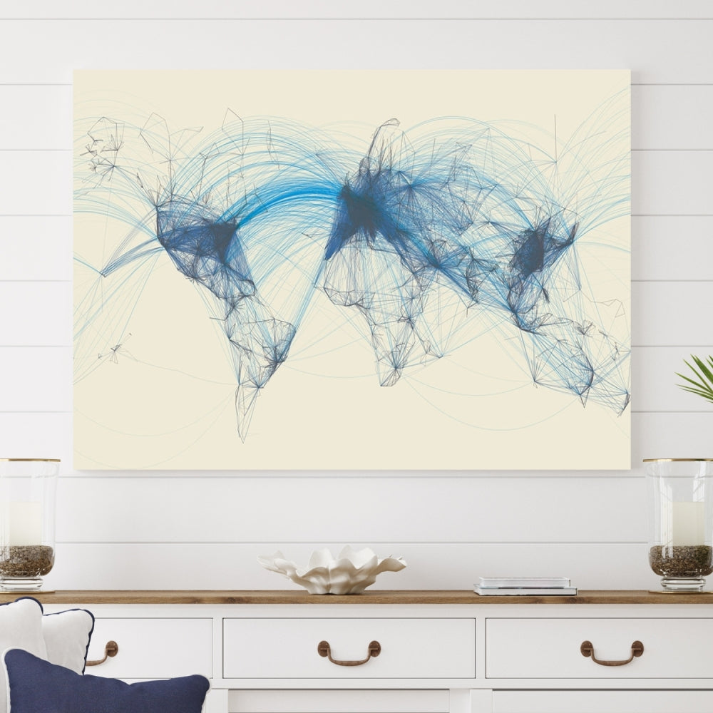 Air Line Routes Canvas Wall Art Print World Map Air Traffic Fine Art Wall Decor