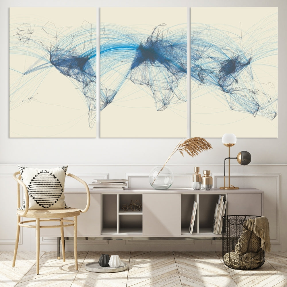 Air Line Routes Canvas Wall Art Print World Map Air Traffic Fine Art Wall Decor