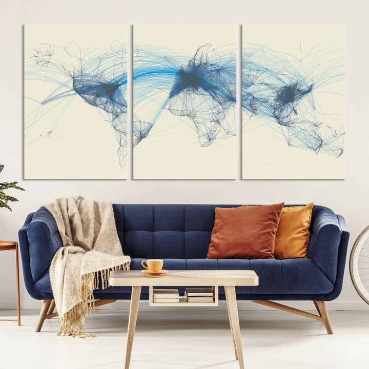 Air Line Routes Canvas Wall Art Print World Map Air Traffic Fine Art Wall Decor