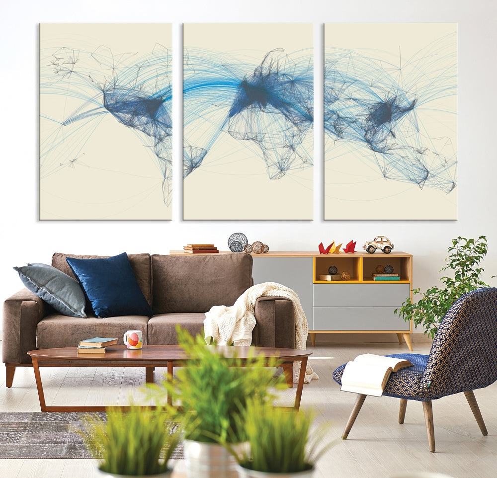 Air Line Routes Canvas Wall Art Print World Map Air Traffic Fine Art Wall Decor