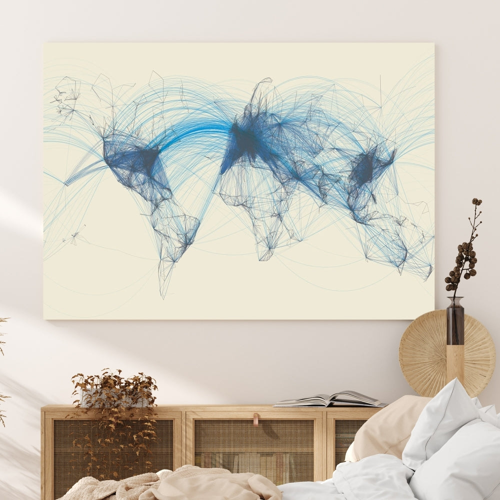 Air Line Routes Canvas Wall Art Print World Map Air Traffic Fine Art Wall Decor