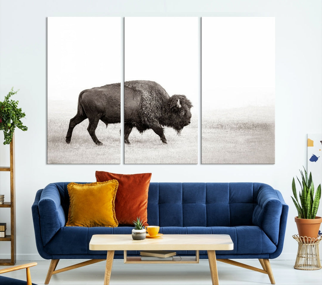 Alone Bison Wall Art Canvas Print, Cow Wall Art, Buffalo Artwork