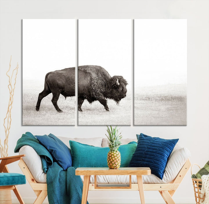 Alone Bison Wall Art Canvas Print, Cow Wall Art, Buffalo Artwork