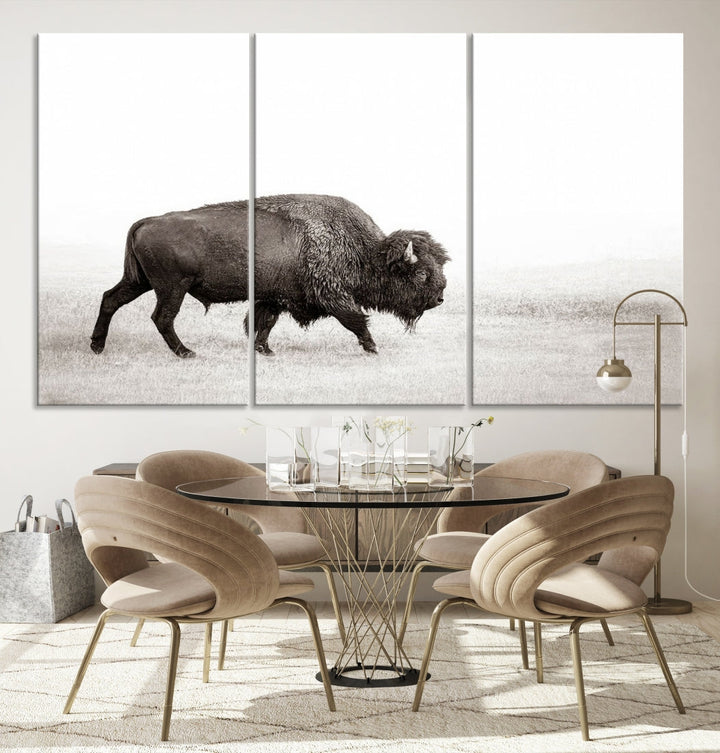 Alone Bison Wall Art Canvas Print, Cow Wall Art, Buffalo Artwork