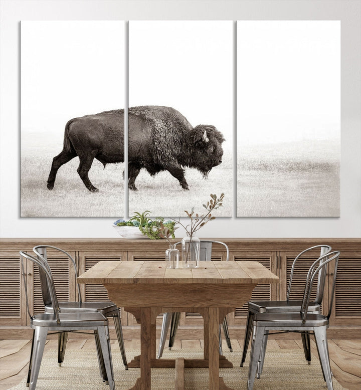 Alone Bison Wall Art Canvas Print, Cow Wall Art, Buffalo Artwork