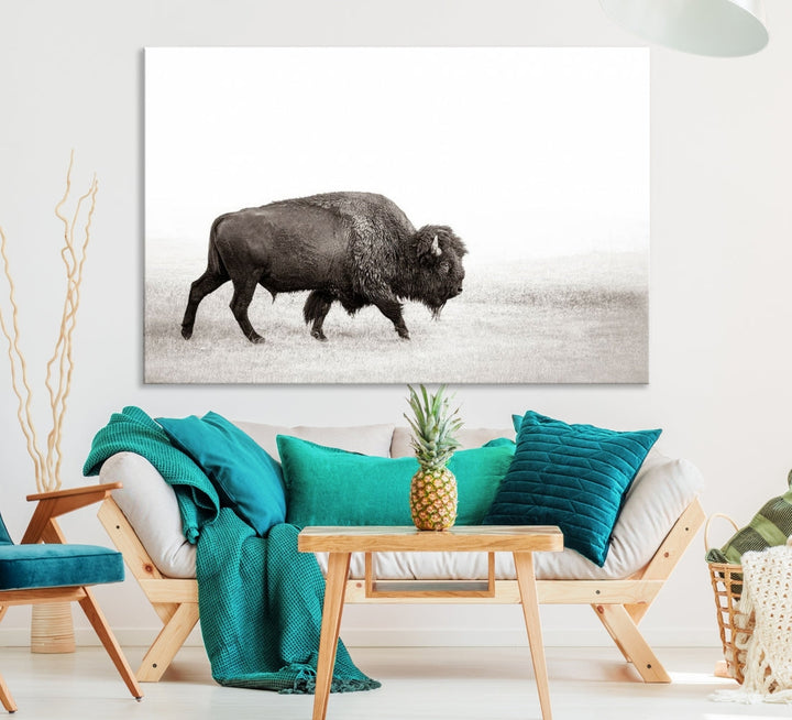 Alone Bison Wall Art Canvas Print, Cow Wall Art, Buffalo Artwork