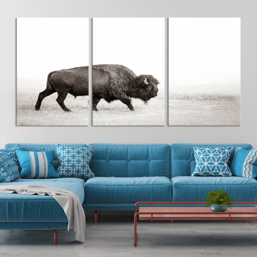 Alone Bison Wall Art Canvas Print, Cow Wall Art, Buffalo Artwork