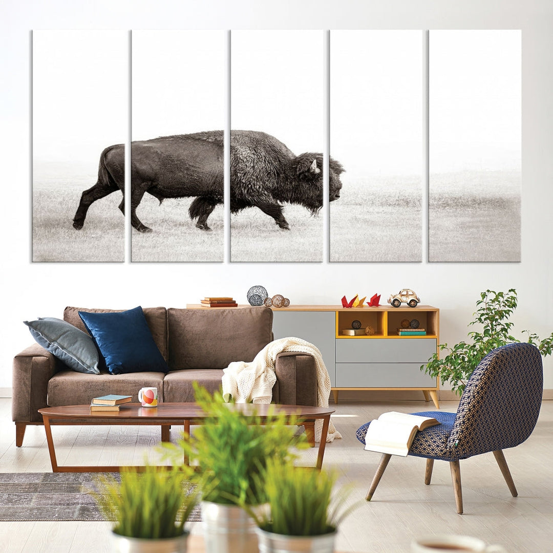 Alone Bison Wall Art Canvas Print, Cow Wall Art, Buffalo Artwork