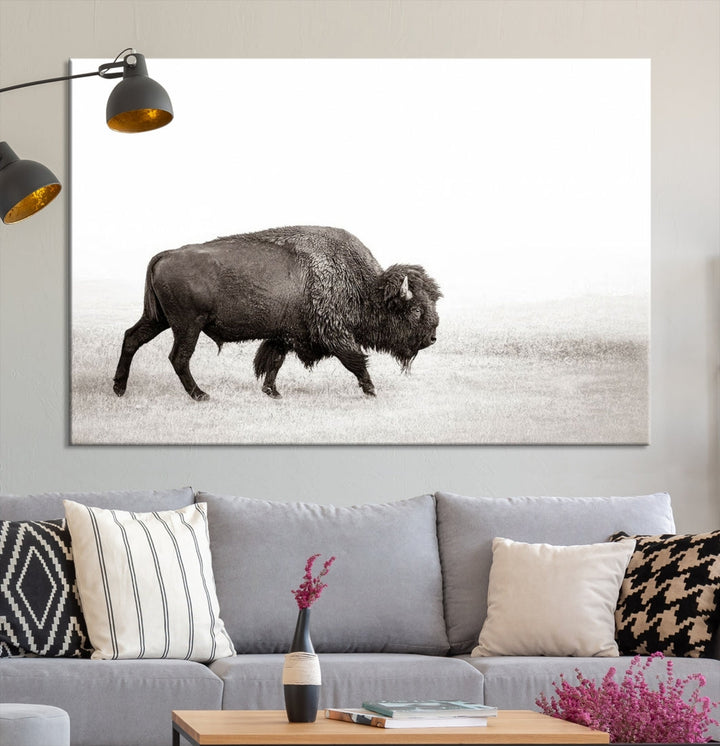 Alone Bison Wall Art Canvas Print, Cow Wall Art, Buffalo Artwork