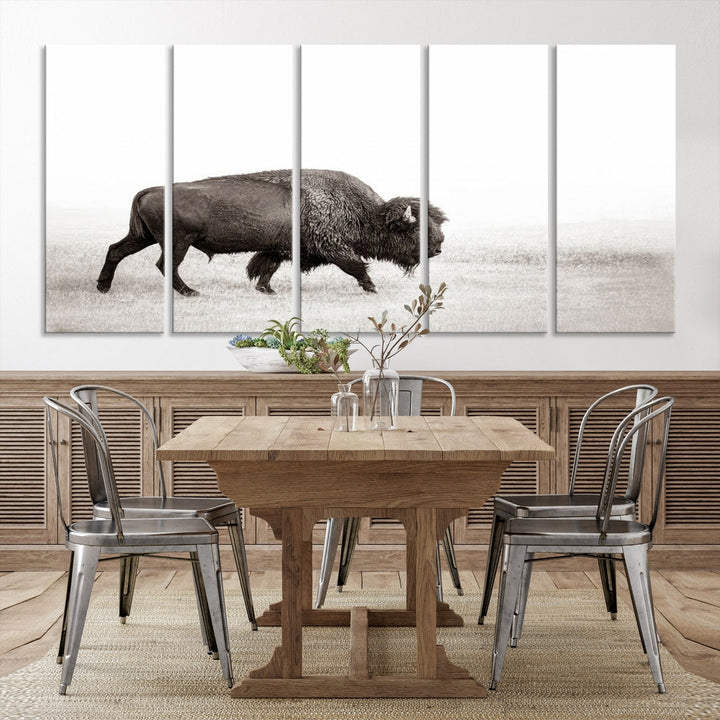 Alone Bison Wall Art Canvas Print, Cow Wall Art, Buffalo Artwork