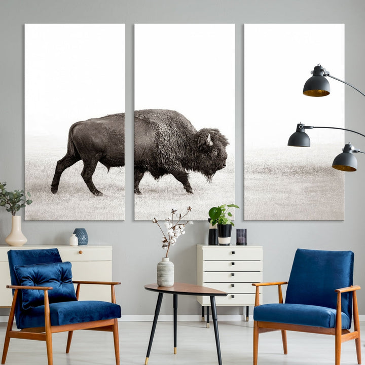 Alone Bison Wall Art Canvas Print, Cow Wall Art, Buffalo Artwork