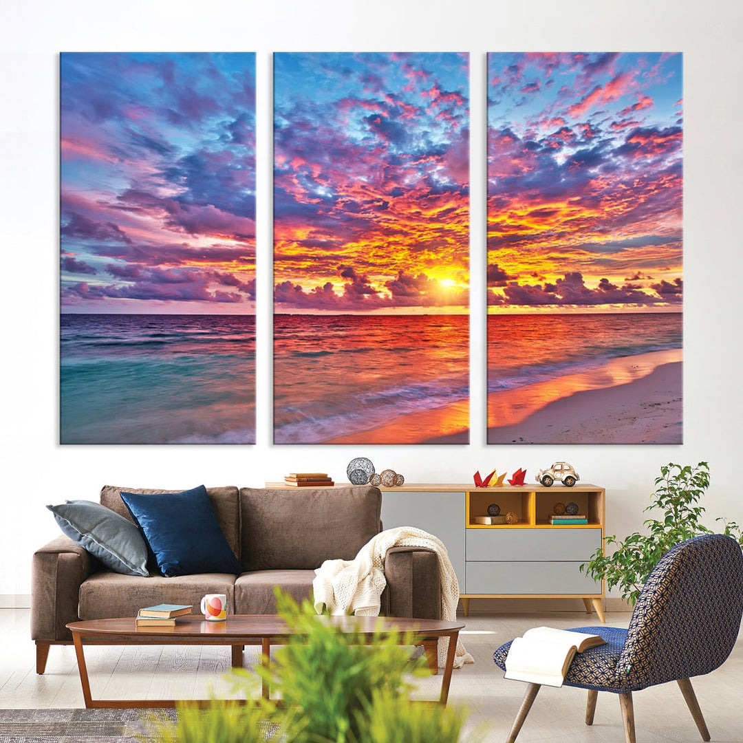 Amazing Ocean Sunset Beach Landscape Giclee Canvas Extra Large Wall Art Print