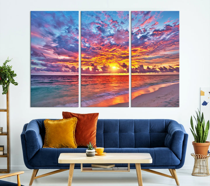 Amazing Ocean Sunset Beach Landscape Giclee Canvas Extra Large Wall Art Print