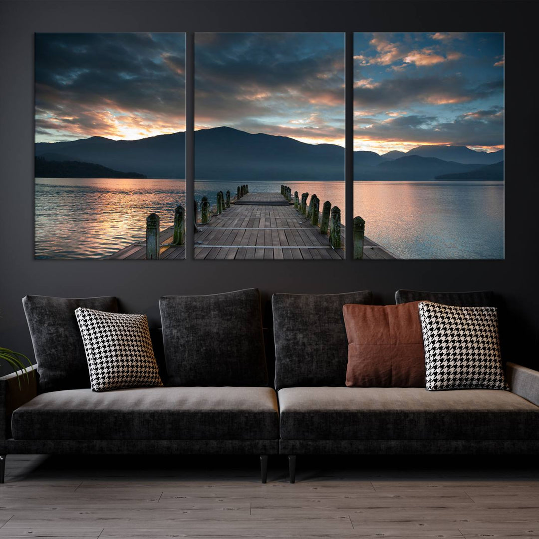 Amazing Sunset from Wooden Pier Canvas Print Relaxing Wall Art Large Living Room Wall Decor