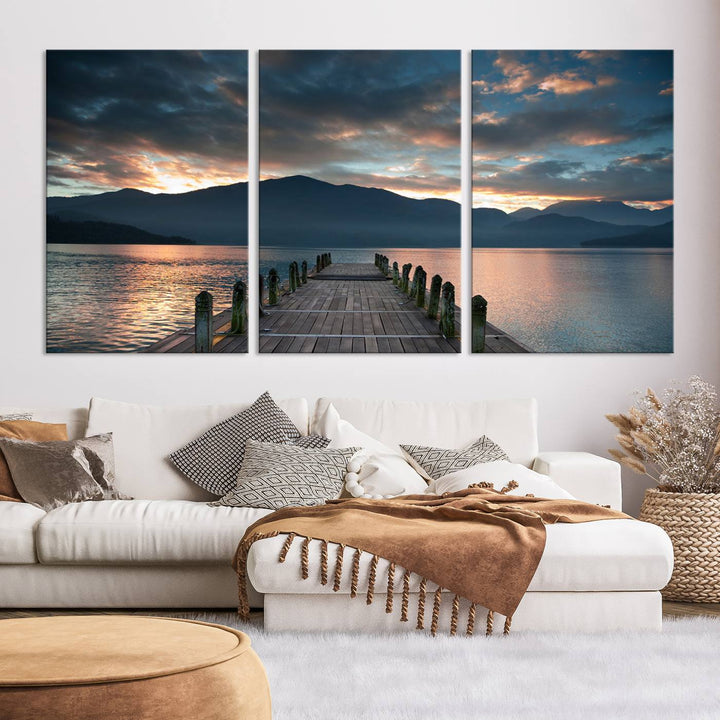 Amazing Sunset from Wooden Pier Canvas Print Relaxing Wall Art Large Living Room Wall Decor