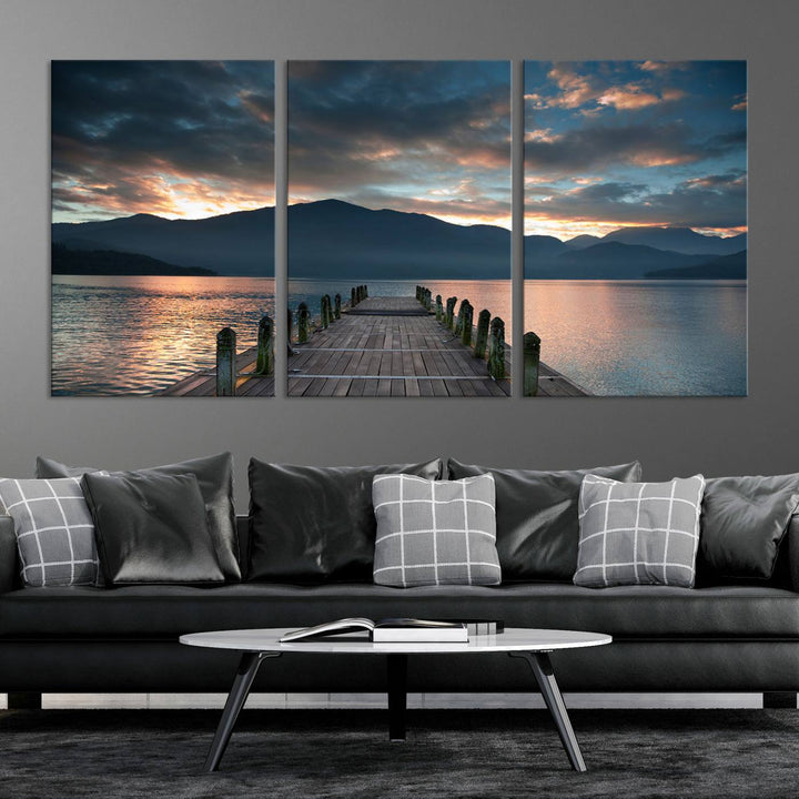 Amazing Sunset from Wooden Pier Canvas Print Relaxing Wall Art Large Living Room Wall Decor