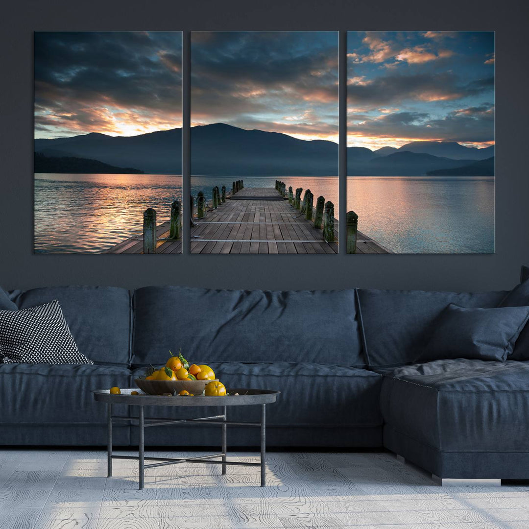 Amazing Sunset from Wooden Pier Canvas Print Relaxing Wall Art Large Living Room Wall Decor