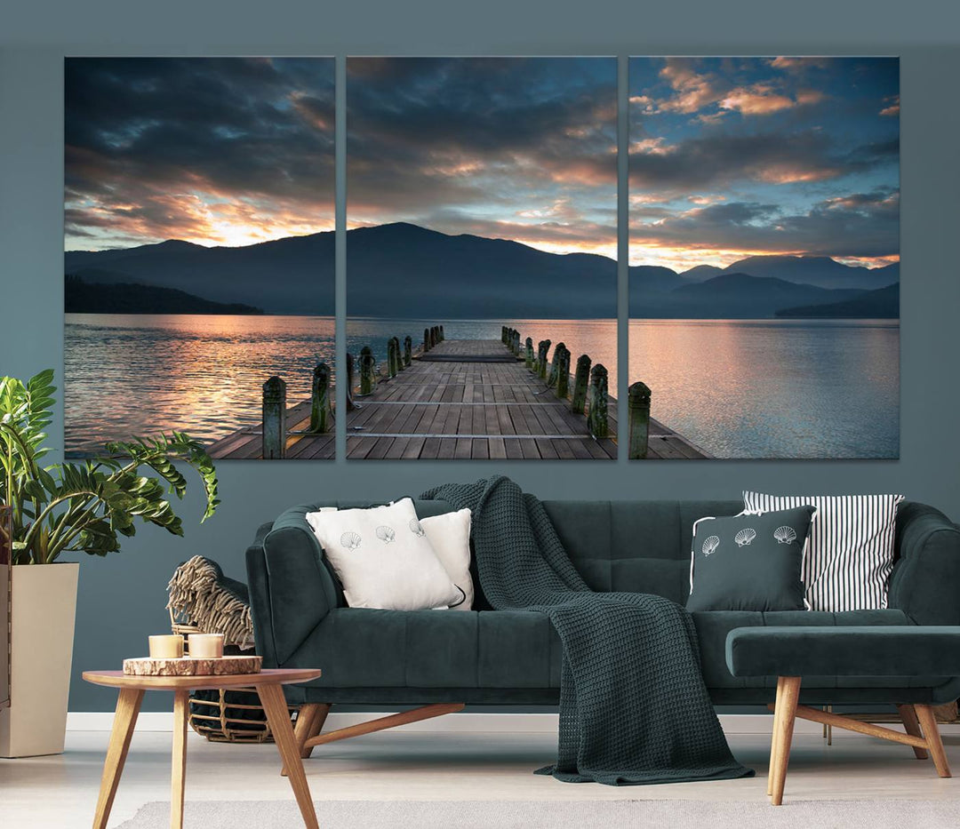 Amazing Sunset from Wooden Pier Canvas Print Relaxing Wall Art Large Living Room Wall Decor