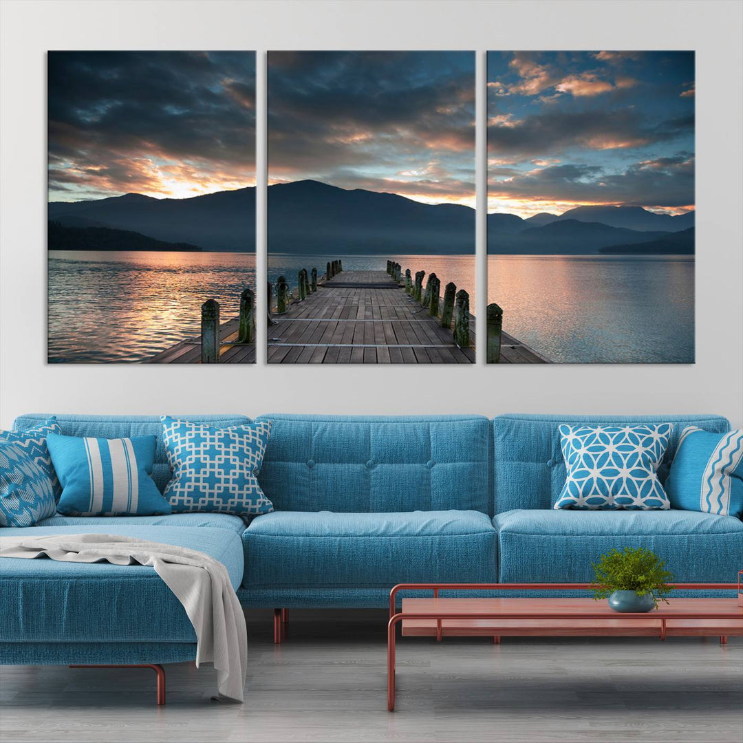 Amazing Sunset from Wooden Pier Canvas Print Relaxing Wall Art Large Living Room Wall Decor