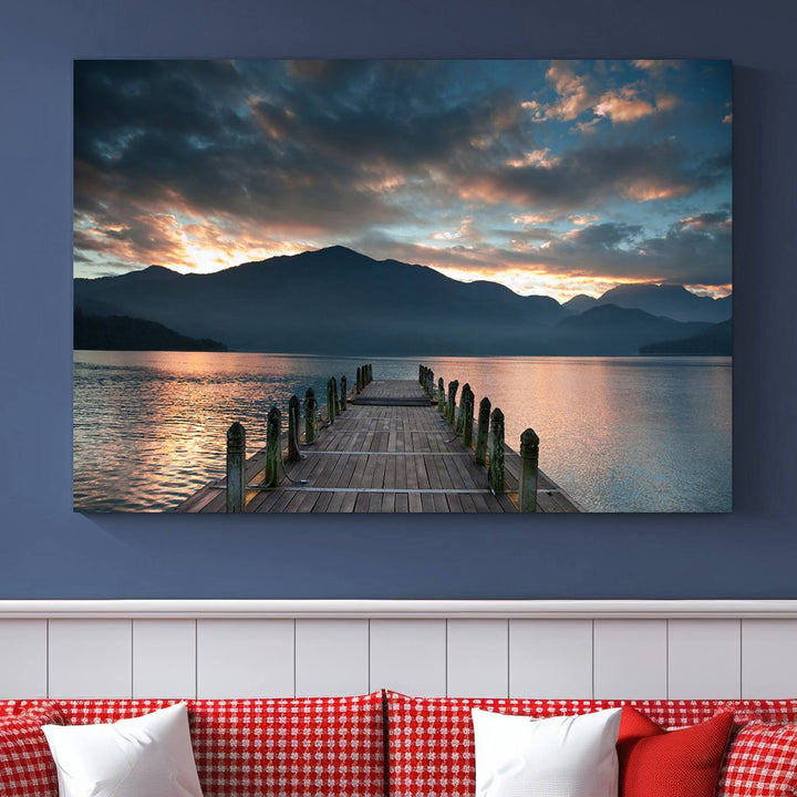 Amazing Sunset from Wooden Pier Canvas Print Relaxing Wall Art Large Living Room Wall Decor