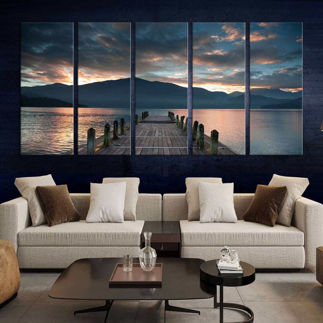 Amazing Sunset from Wooden Pier Canvas Print Relaxing Wall Art Large Living Room Wall Decor