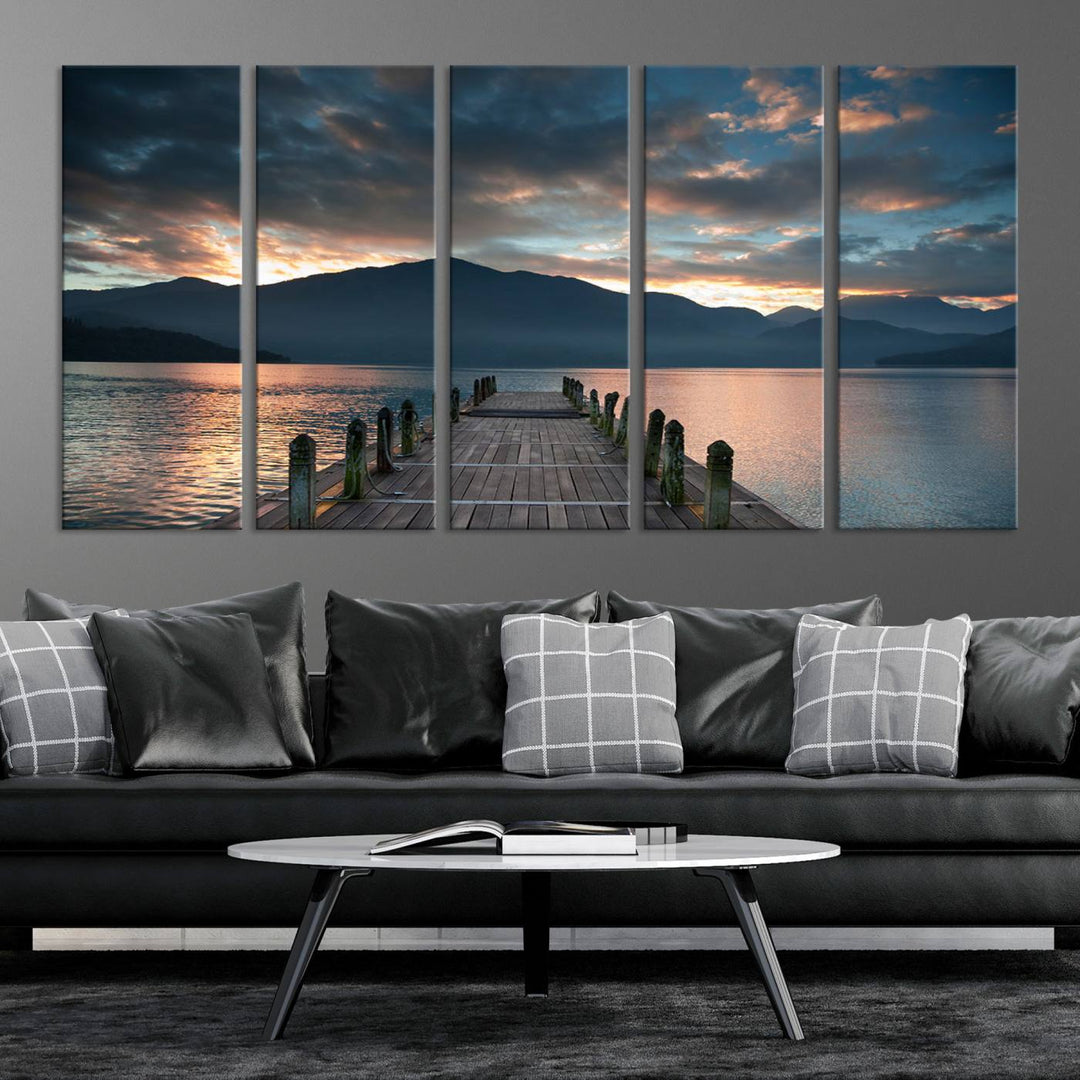 Amazing Sunset from Wooden Pier Canvas Print Relaxing Wall Art Large Living Room Wall Decor