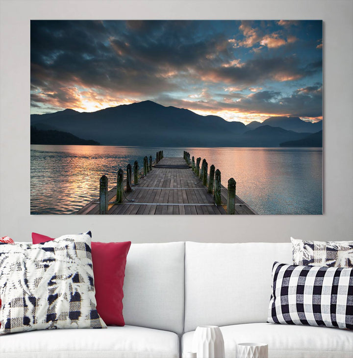 Amazing Sunset from Wooden Pier Canvas Print Relaxing Wall Art Large Living Room Wall Decor