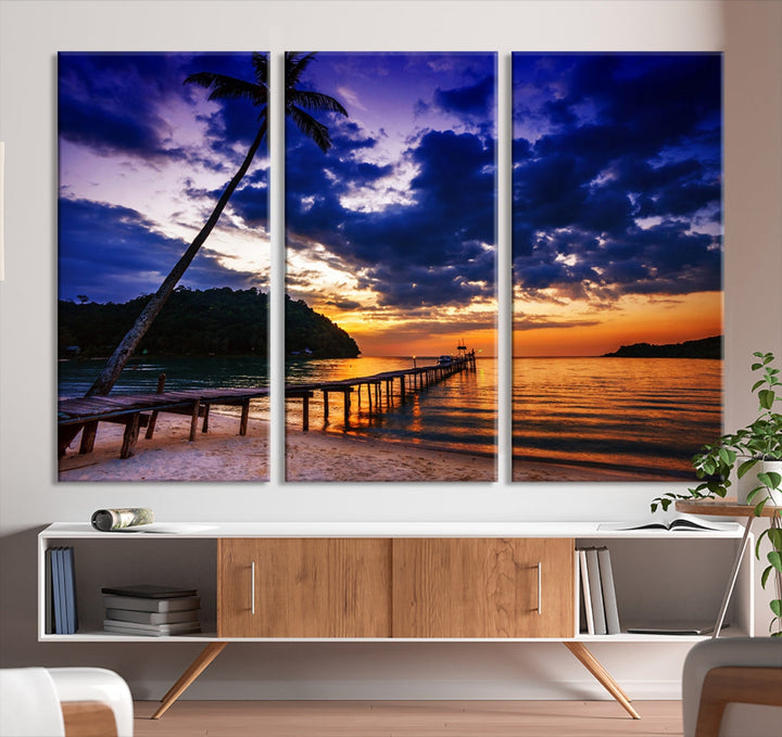 Amazing Sunset Ocean Beach Canvas Wall Art Sea Picture Artwork for Walls