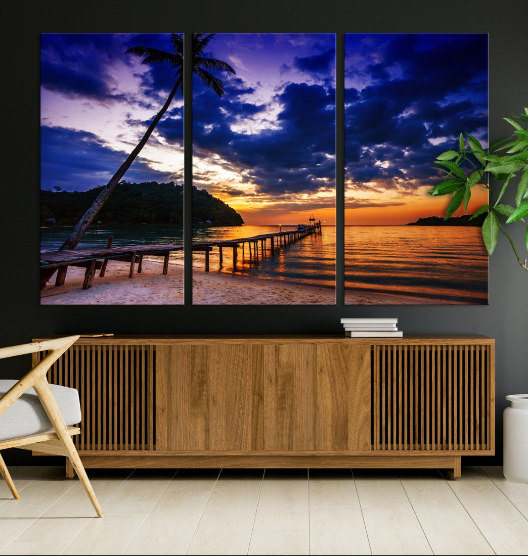 Amazing Sunset Ocean Beach Canvas Wall Art Sea Picture Artwork for Walls