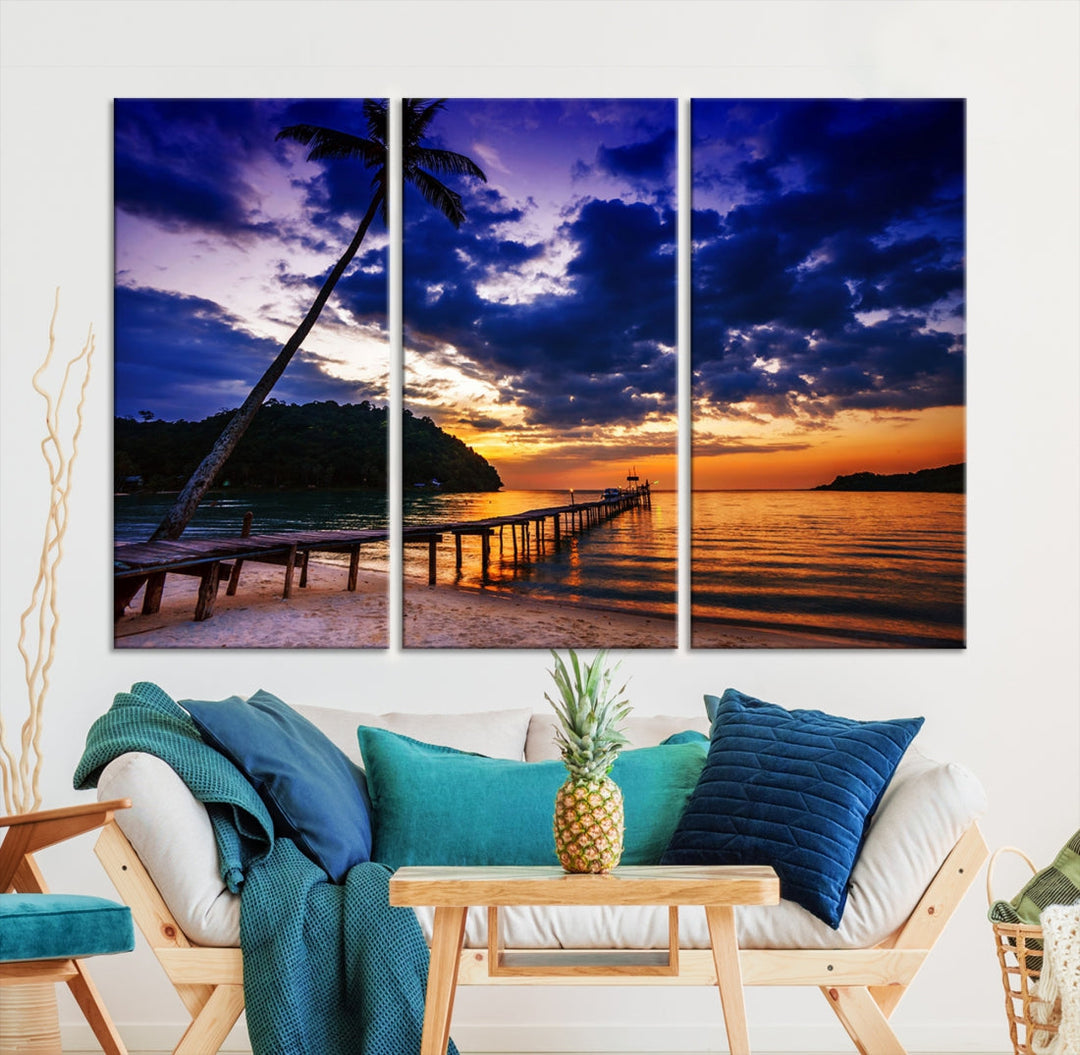 Amazing Sunset Ocean Beach Canvas Wall Art Sea Picture Artwork for Walls