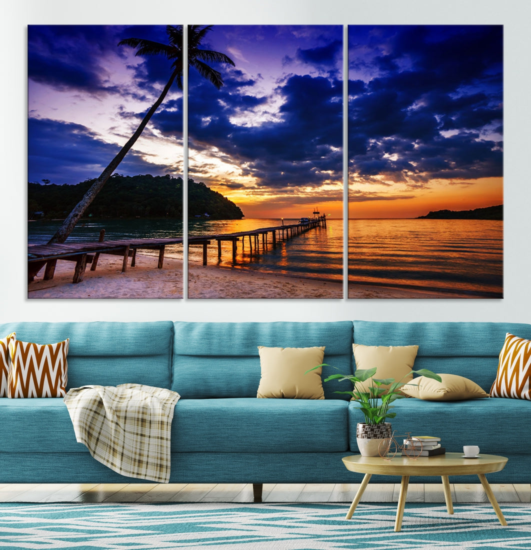 Amazing Sunset Ocean Beach Canvas Wall Art Sea Picture Artwork for Walls