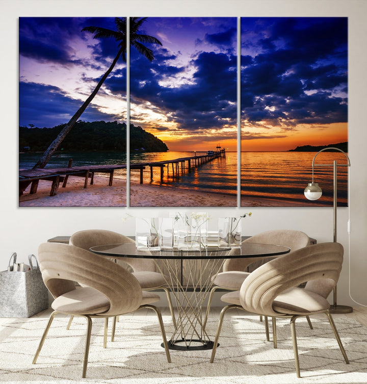 Amazing Sunset Ocean Beach Canvas Wall Art Sea Picture Artwork for Walls