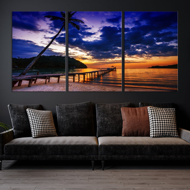 Amazing Sunset Ocean Beach Canvas Wall Art Sea Picture Artwork for Walls