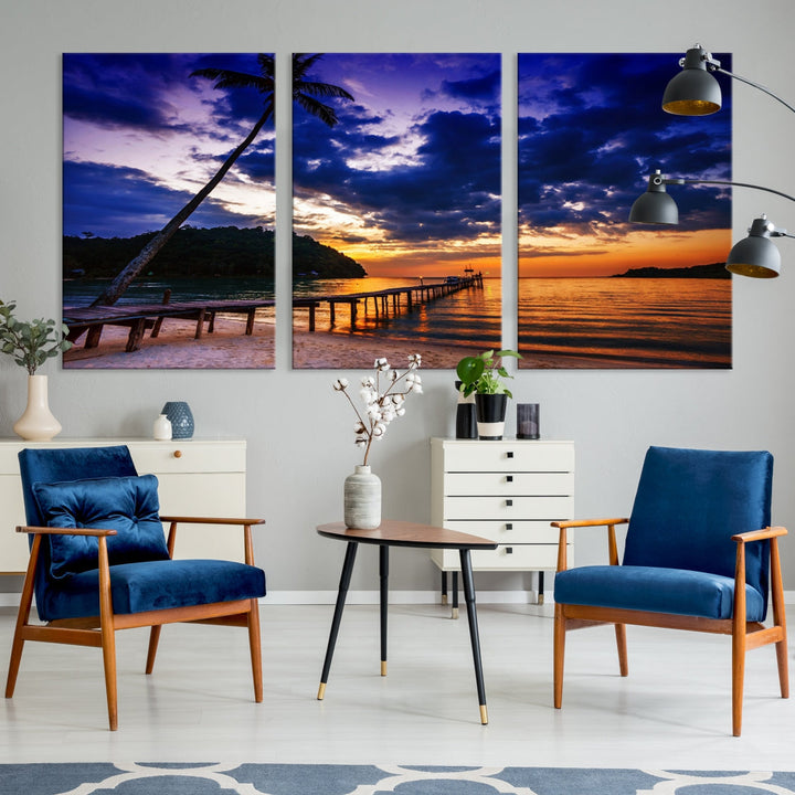 Amazing Sunset Ocean Beach Canvas Wall Art Sea Picture Artwork for Walls